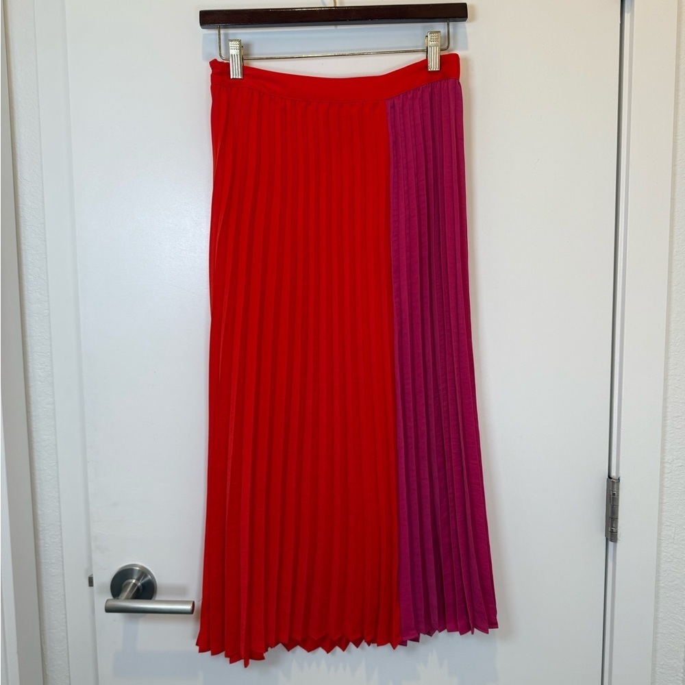 Scoop Red and Pink Pleated Women's Colorblock Skirt